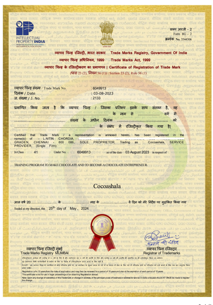 Cocoashala Trademark Certificate