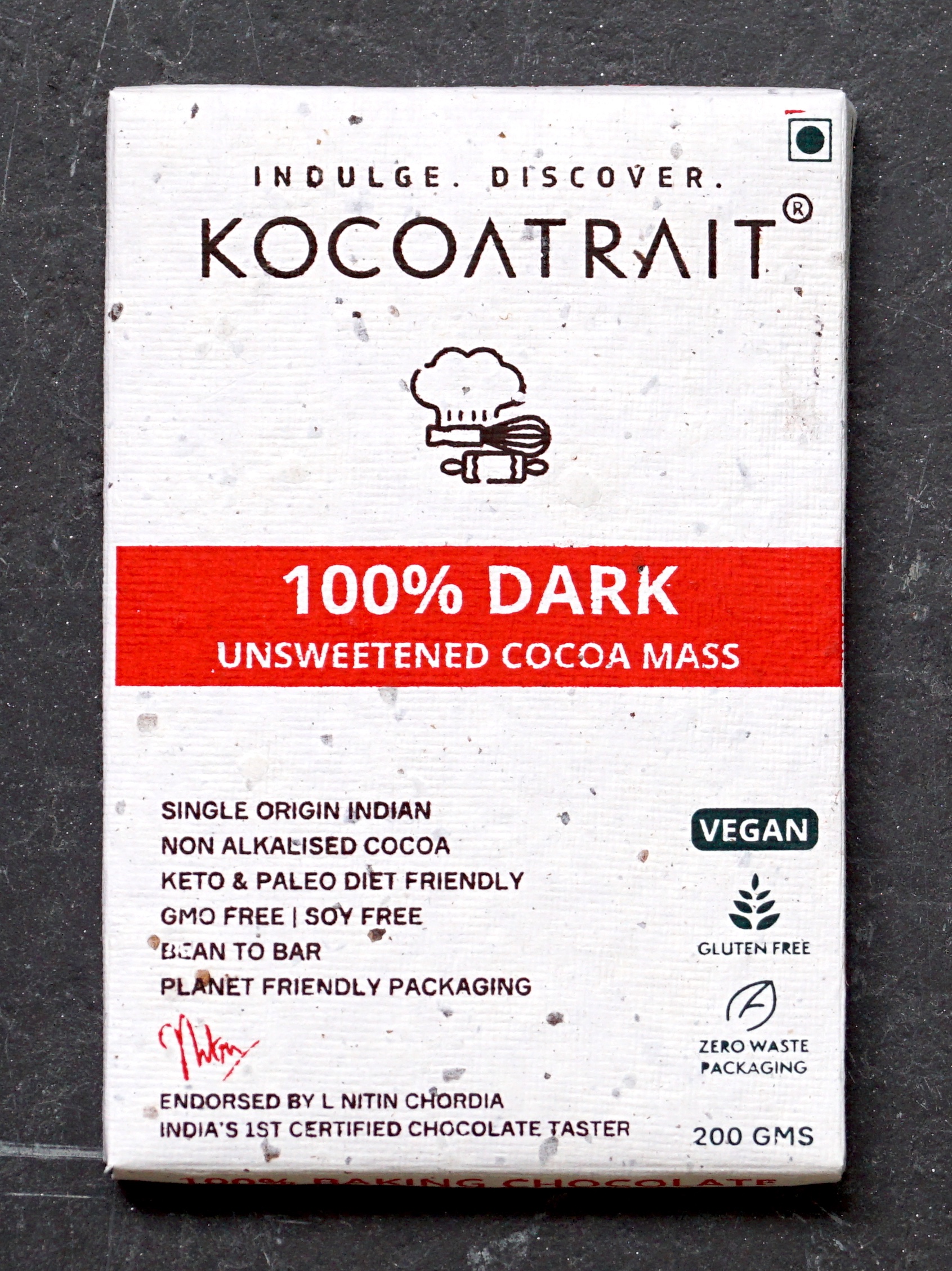 Kocoatrait Unsweetened 100% Dark Chocolate